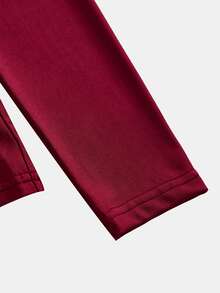 SHEIN Kaos Lengan Panjang Kasual Rajut Warna Burgundy dengan Hiasan Renda untuk Remaja Perempuan - Merah - View 6