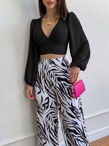 Elenzga 女款優雅長袖襯衫，燈籠袖與繫帶設計，秋季女裝 - 黑色 - 查看 6