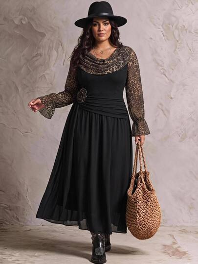 SHEIN CURVE+ Women's Plus Size Dress 22W, Autumn/Winter Floral Decor Elegant Dress Fall