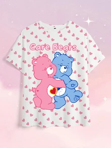 SHEIN X Care Bears Plus Size Women's Cartoon Print Casual Daily Short Sleeve T-Shirt - White - View 6