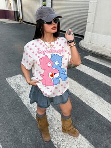 SHEIN X Care Bears Plus Size Women's Cartoon Print Casual Daily Short Sleeve T-Shirt - White - View 10