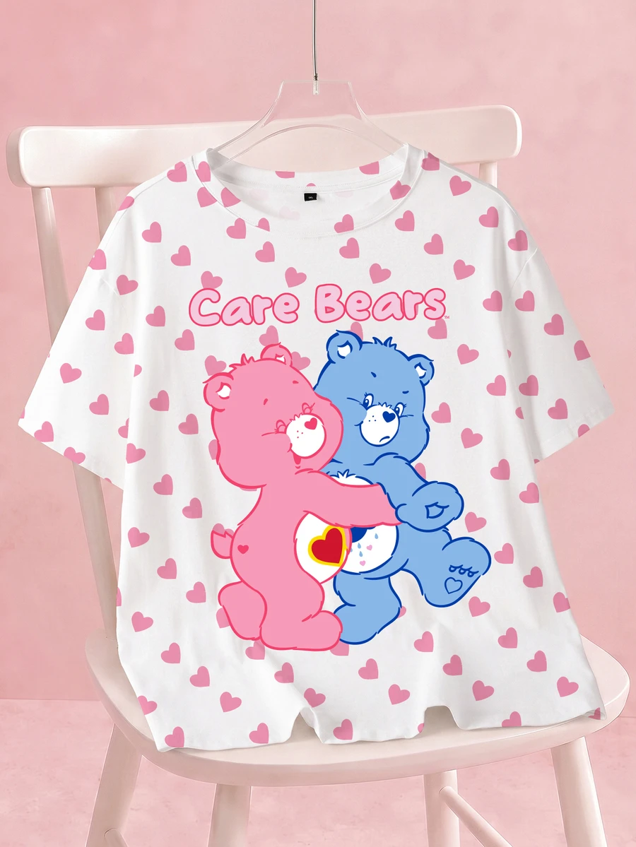 SHEIN X Care Bears Plus Size Women's Cartoon Print Casual Daily Short Sleeve T-Shirt - White - View 1
