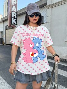 SHEIN X Care Bears Plus Size Women's Cartoon Print Casual Daily Short Sleeve T-Shirt - White - View 9