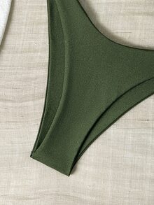Swim Basics 1 Set Women Summer Swimwear With Solid Color Spaghetti Strap Bra Top And Triangle Bottoms - Dark Green - View 3