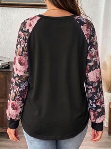 Mellowie 大尺碼女款休閒落肩袖圓領寬鬆T恤，適合春季/秋季 - 黑色 - 查看 2