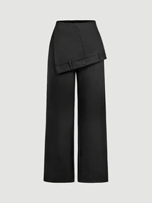 SHEIN MOD Women's Solid Color Casual Versatile Daily Wear Suit Pants - Black - View 5
