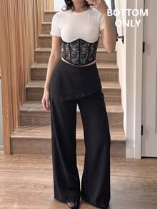 SHEIN MOD Women's Solid Color Casual Versatile Daily Wear Suit Pants - Black - View 7