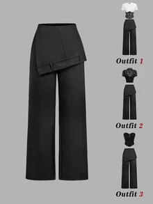 SHEIN MOD Women's Solid Color Casual Versatile Daily Wear Suit Pants - Black - View 1