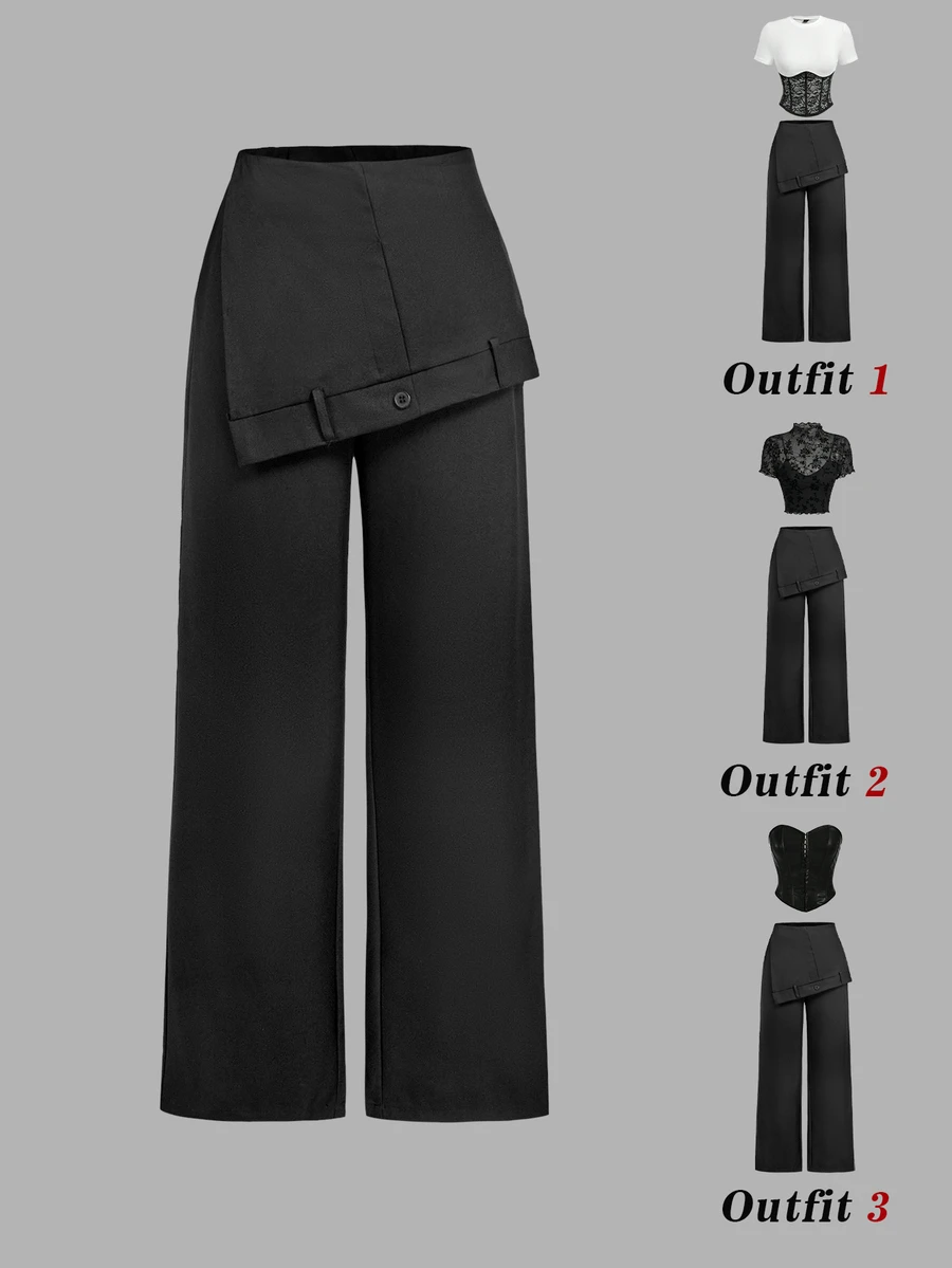 SHEIN MOD Women's Solid Color Casual Versatile Daily Wear Suit Pants - Black - View 1