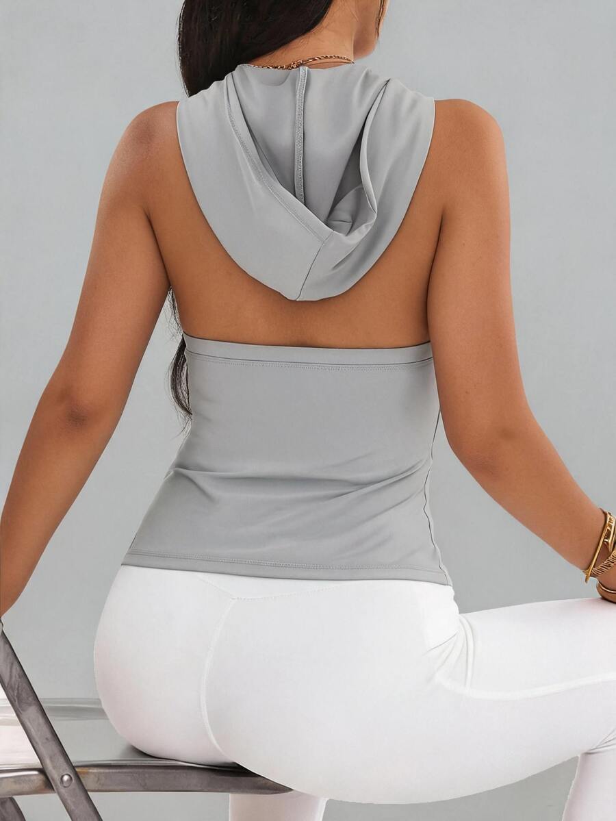SHEIN Dewbera 女款素色休閒日常穿著無袖連帽衛衣 - 淺灰色 - 查看 1
