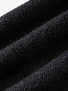 SHEIN 假兩件式層次針織上衣，附連假領披肩，寬鬆落肩版型，經典羅紋 - 黑色 - 查看 3