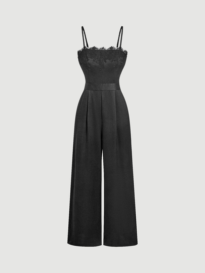 SHEIN MOD Women's Lace Patchwork Casual Daily Wear Spaghetti Strap Jumpsuit