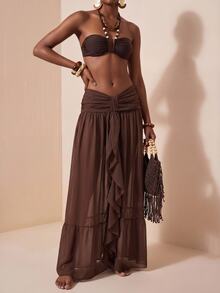 Zivah Latest Women's Elegant Hollow-Out Chiffon Skirt Cover-Up, Suitable For Beach, Pool Party, Vacation, Brown Summer - Brown - View 6