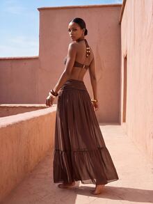 Zivah Latest Women's Elegant Hollow-Out Chiffon Skirt Cover-Up, Suitable For Beach, Pool Party, Vacation, Brown Summer - Brown - View 3