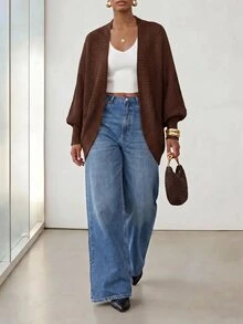 Zivah Women's Solid Color Batwing Long Sleeve Casual Knit Cardigan Brunch Vacation Dark Brown Autumn - Rust Brown - View 8