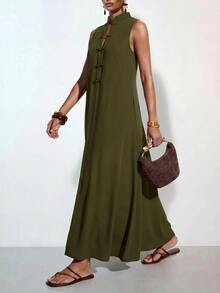 Zivah Summer New Casual Vacation Commute Loose Fit Brown Solid Color Single Button Collar Women's Shirt - Army Green - View 7