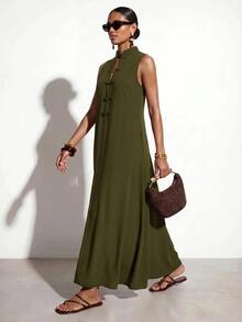 Zivah Summer New Casual Vacation Commute Loose Fit Brown Solid Color Single Button Collar Women's Shirt - Army Green - View 5