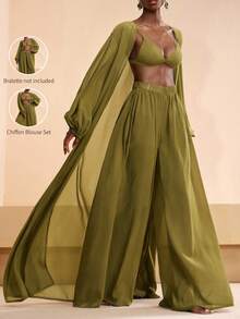 Zivah Latest 2026 Resort And Beachwear Set: An Elegant Yellow-Green Kimono-Style Long Cardigan And Wide-Leg Pants. - Green - View 7