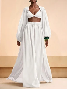 Zivah 2026 Vacation Casual Beach Elegant Shirt + Pants Coverup Set Beach Outfits - White - View 5