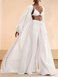 Zivah 2026 Vacation Casual Beach Elegant Shirt + Pants Coverup Set Beach Outfits - White - View 4