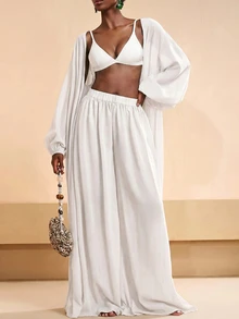 Zivah 2026 Vacation Casual Beach Elegant Shirt + Pants Coverup Set Beach Outfits - White - View 7