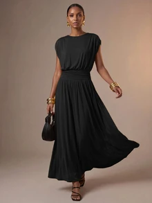 Zivah Women's Summer Elegant Solid Color Long Dress - Black - View 6
