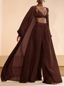 Zivah 2026 Vacation Casual Beach Elegant Shirt + Pants Coverup Set Summer - Brown - View 7