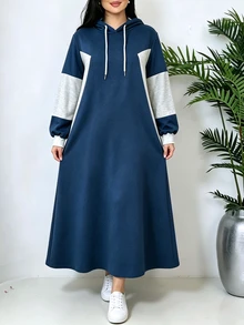 Seusyu Knitted Sweatshirt With Colorblock Design, Casual Daily Minimalist Fashion Loose Long Plus Size - Blue - View 4