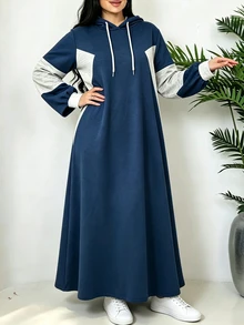 Seusyu Knitted Sweatshirt With Colorblock Design, Casual Daily Minimalist Fashion Loose Long Plus Size - Blue - View 3