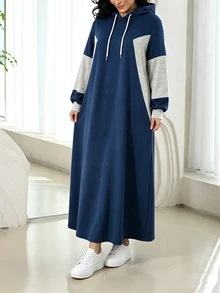 Seusyu Knitted Sweatshirt With Colorblock Design, Casual Daily Minimalist Fashion Loose Long Plus Size - Blue - View 5