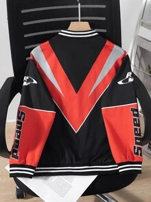 SHEIN 1件大童男孩黑色印花背心，男孩休閒街頭風機車背心，畢業季健身秋季款 - 紅色 - 查看 2