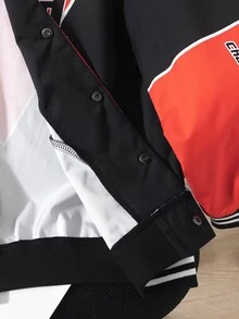 SHEIN 1件大童男孩黑色印花背心，男孩休閒街頭風機車背心，畢業季健身秋季款 - 紅色 - 查看 6