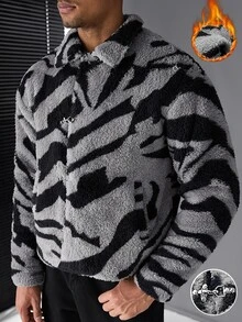 SLATEMANN Men's Zebra Stripe Lapel Metal Airplane Buckle Loose Casual Coat , Old Money Christmas Streetwear - Grey - View 7