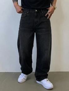DAZY 男士春秋水洗做舊藍色長牛仔褲 - 黑色 - 查看 5