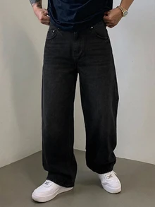 DAZY 男士春秋水洗做舊藍色長牛仔褲 - 黑色 - 查看 1