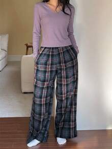 DAZY 春季寬鬆2件式休閒舒適女款居家服套裝 秋季 - 紫色 - 查看 4