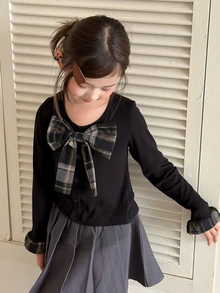 Dazy Kids Tween Girl Bow Decor Casual Daily Long Sleeve T-Shirt - Black - View 4