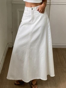 DAZY Women's Casual Commute Denim Skirt With Pockets Fall - White - View 3
