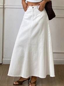 DAZY Women's Casual Commute Denim Skirt With Pockets Fall - White - View 5