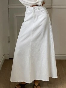 DAZY Women's Casual Commute Denim Skirt With Pockets Fall - White - View 1