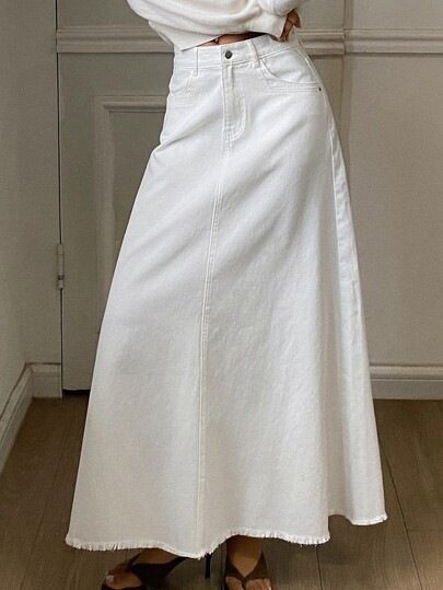 DAZY Women's Casual Commute Denim Skirt With Pockets