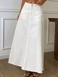 DAZY Women's Casual Commute Denim Skirt With Pockets Fall - White - View 4