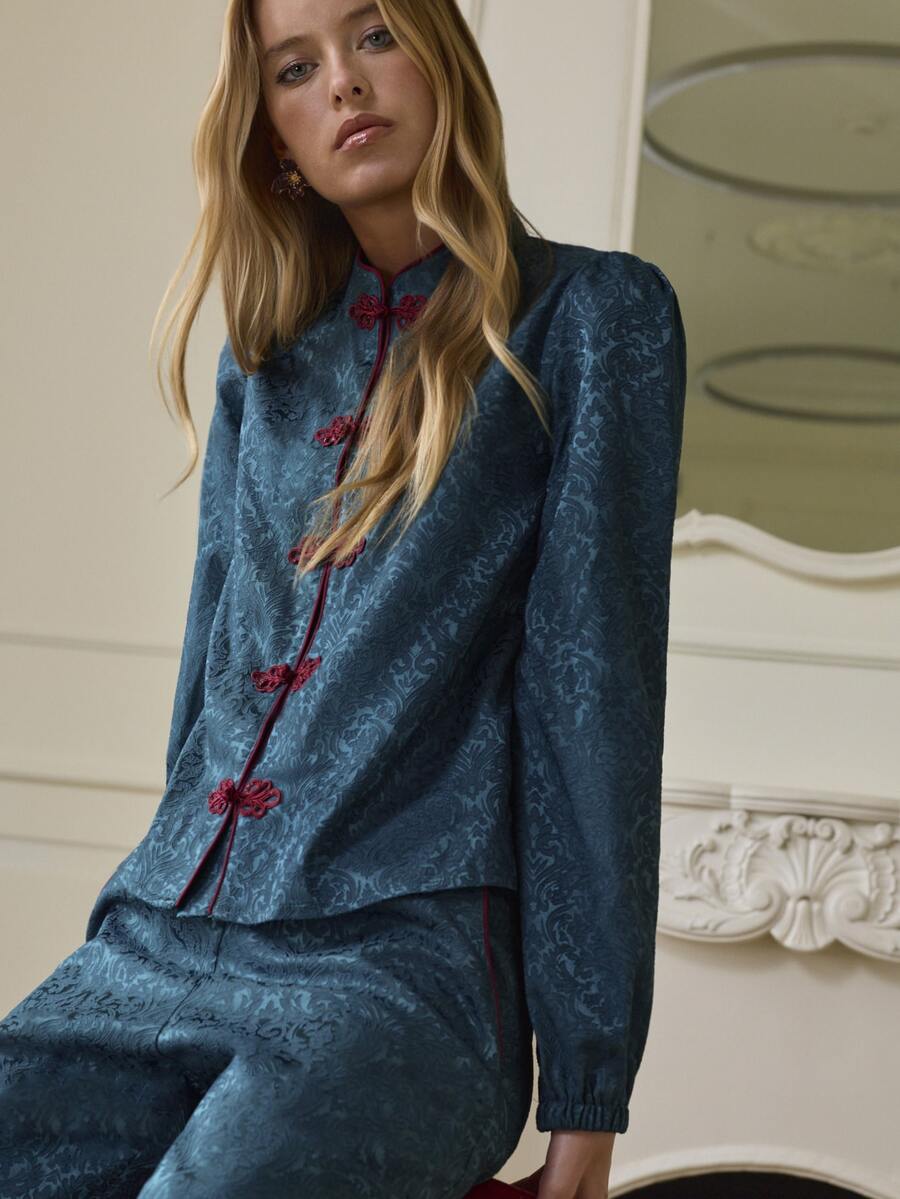 Nöista Peacock Blue Jacquard Shirt Patterns Elegant, Everyday Wear ...