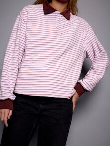 Nöista Loose-Fitting, Drop-Shoulder Polo Shirt. Preppy, Casual. Suitable For Everyday Outings, Travel, Parties, And Commuting. Fall Winter,Going Out - Purple - View 6