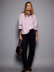 Nöista Loose-Fitting, Drop-Shoulder Polo Shirt. Preppy, Casual. Suitable For Everyday Outings, Travel, Parties, And Commuting. Fall Winter,Going Out - Purple - View 1