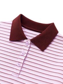 Nöista Loose-Fitting, Drop-Shoulder Polo Shirt. Preppy, Casual. Suitable For Everyday Outings, Travel, Parties, And Commuting. Fall Winter,Going Out - Purple - View 11