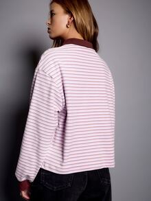 Nöista Loose-Fitting, Drop-Shoulder Polo Shirt. Preppy, Casual. Suitable For Everyday Outings, Travel, Parties, And Commuting. Fall Winter,Going Out - Purple - View 7