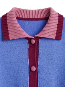 Nöista Knitwear Womenswear Button Cardigan With Contrast Neck And Hem And Cuffs. Perfect Knit Jacket For Country Outfits, Casual, Cute. Fall/Winter Outfit - Blue - View 10