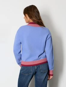 Nöista Knitwear Womenswear Button Cardigan With Contrast Neck And Hem And Cuffs. Perfect Knit Jacket For Country Outfits, Casual, Cute. Fall/Winter Outfit - Blue - View 6