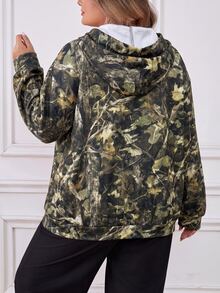 SHEIN CURVE+ Plus Size Women's Floral Embroidered Round Neck Elegant Long Sleeve Sweatshirt, Spring/Autumn Fall - Black - View 2